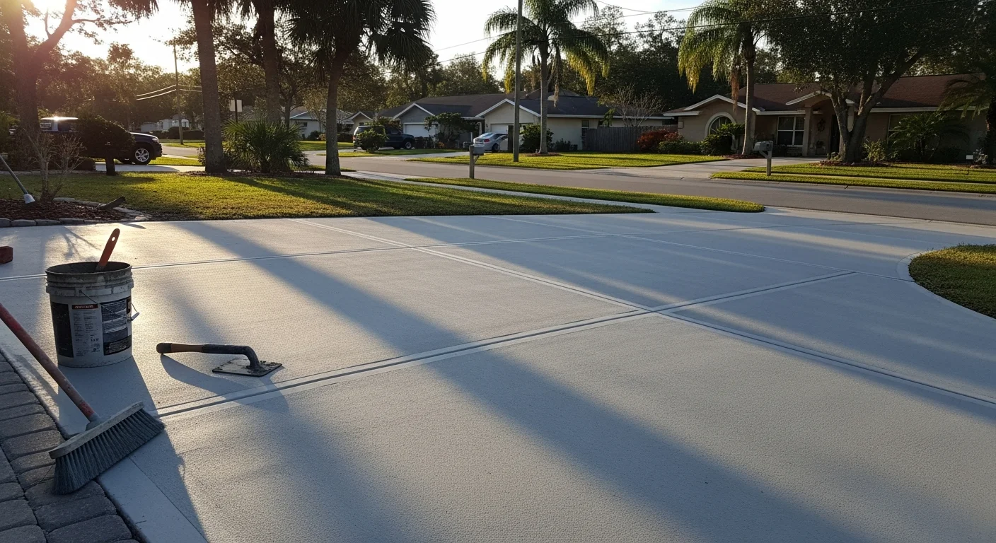 Smooth, finished concrete surface on a commercial walkway