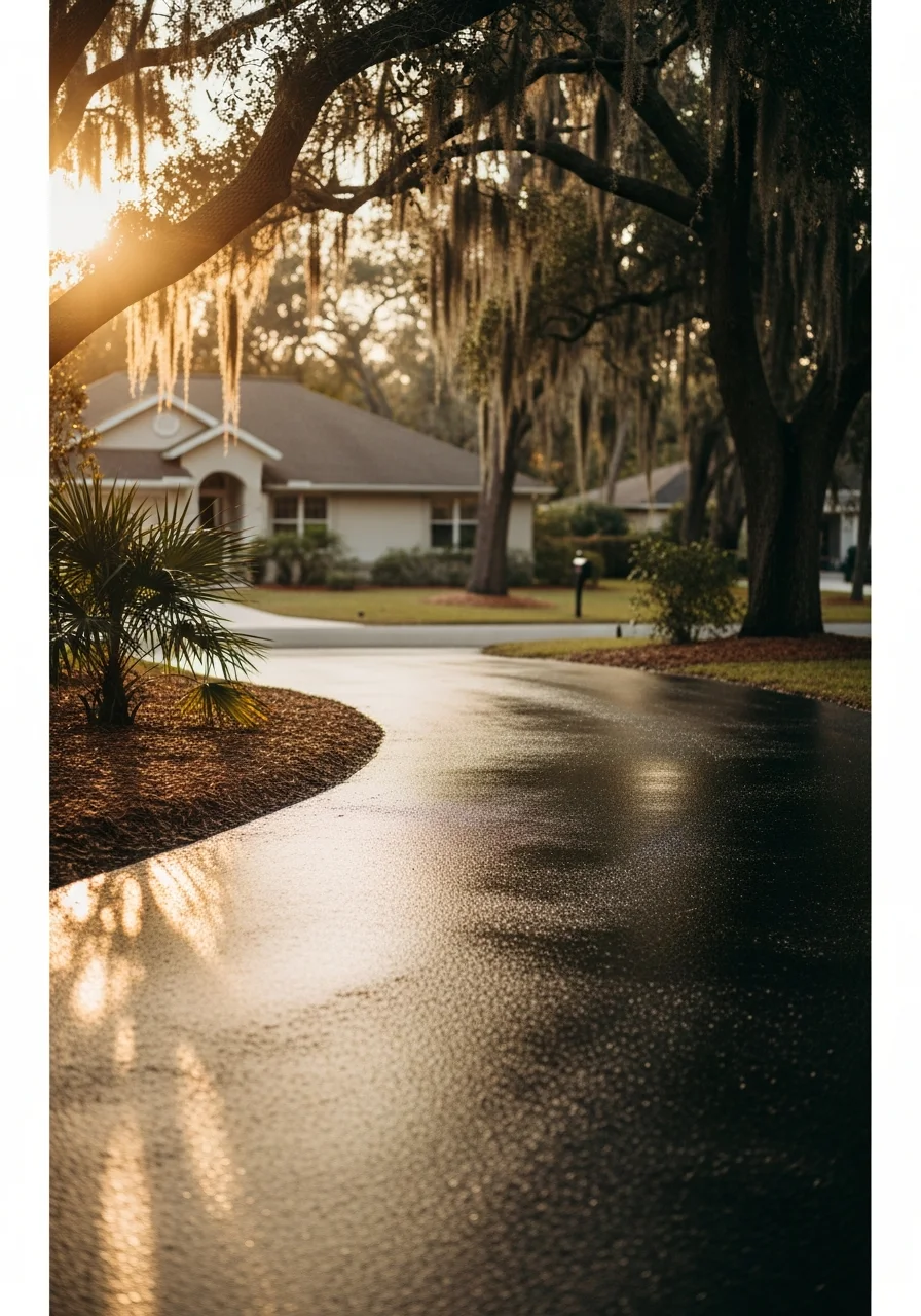 Homeowner speaking with a service professional outside a Longwood home.